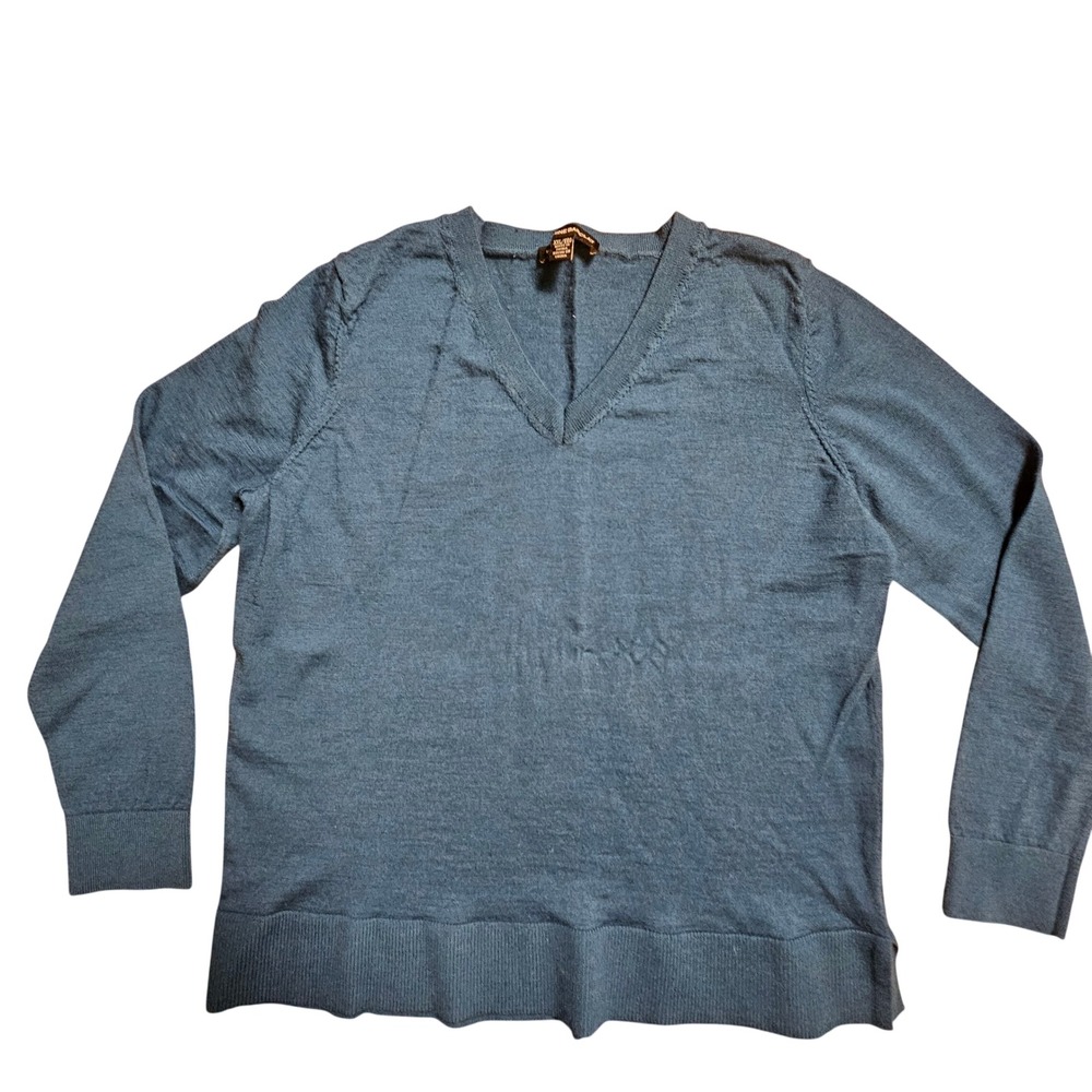 Katherine Barclay Extra Fine Merino Wool V-Neck Sweater 2XL‎ Quiet Luxury Staple